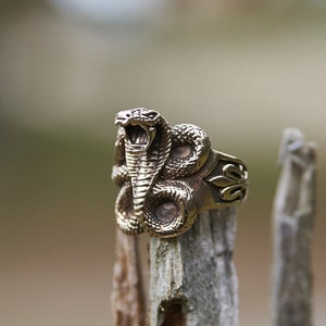 Gothic Cobra Snake Ring, Bold Sterling Silver or Bronze Serpent, Unique Biker Gift for Men