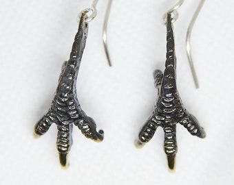 Bronze and Sterling Silver Crow Claw Earrings for Women, Witch Jewelry, Witch Earrings, Bird Earrings, Occult Jewelry, Cool Goth Earrings