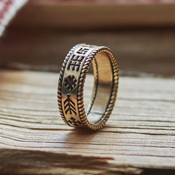 Latvian Ancient Runes Ring for Protection and Luck