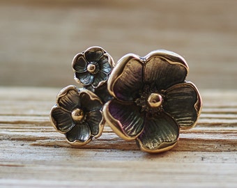 Flower Ring for Women, Cherry Blossom Ring, Floral Ring, Flower Jewelry, Black Flower Ring, Sterling Silver Bohemian Ring, Nature Jewelry