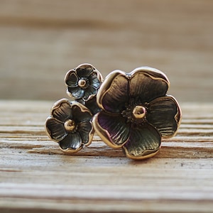 Black Flower Ring, Elegant Cherry Blossom Jewelry, Floral Statement Ring in Bronze or Sterling Silver, Perfect Gift for Her