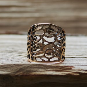 Extra Wide Lace Gold Color Ring for Women, Chunky Bohemian Style Jewelry, Sterling Silver and Bronze Options, Unique Handcrafted Gift