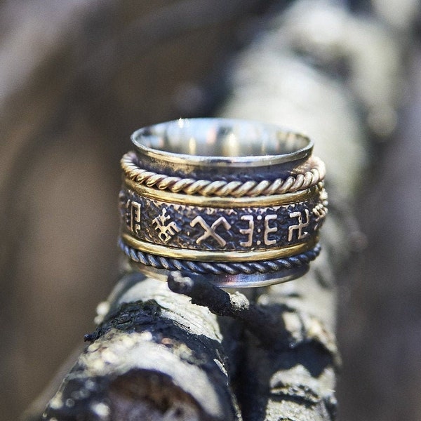 Latvian Ancient Runes Ring, Pagan Jewelry, Unique Wedding Band, Latvian Jewelry