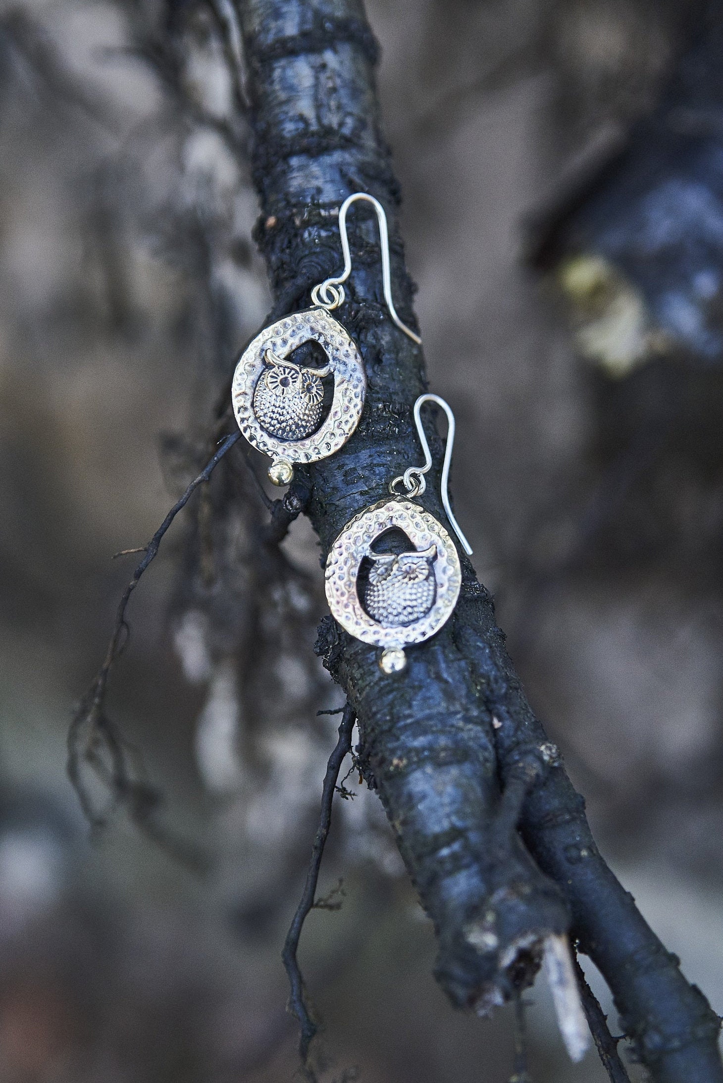 Handmade Bronze and Sterling Silver Owl Earrings | Gothic Style