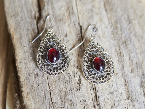 Red Stone Dangle Earrings Gothic Earrings Teardrop Earrings Bronze Earrings Victorian Drop Earrings Witch Jewelry Beauty Gift for Women Etsy