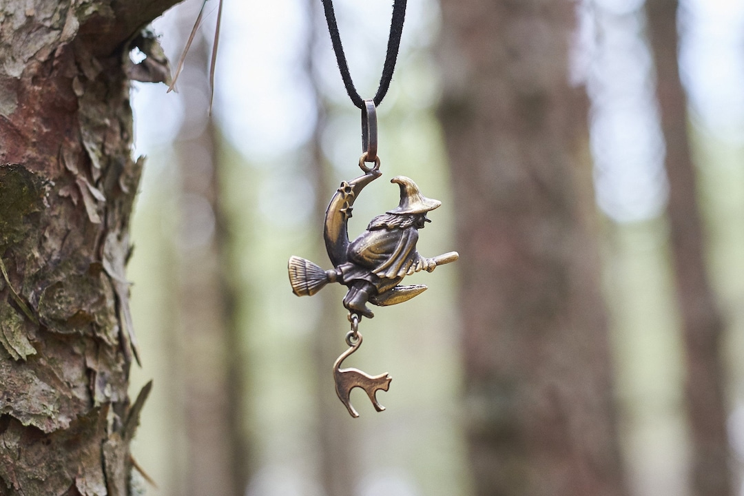 Handmade Bronze Witch Necklace | Gothic Cat Moon Pendant | Eco-friendly ...