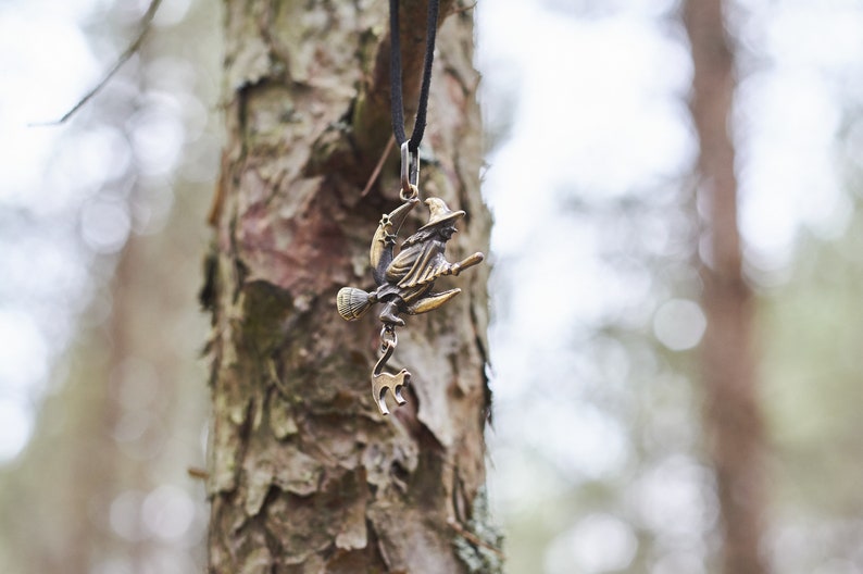 Handmade Bronze Witch Necklace Gothic Cat Moon Pendant Ecofriendly