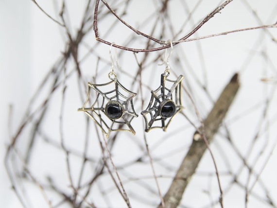 Boucles D'Oreilles Argent Massif 925 - Modèle Toile D'Araignée Gothique - Neuf Sans Emballage