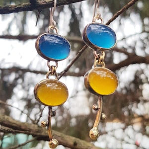 Ukraine Peace Earrings | Blue Yellow Dangle Earrings | Handmade Bronze & Silver | Stand With Ukraine Jewelry | Unique Gift for Her