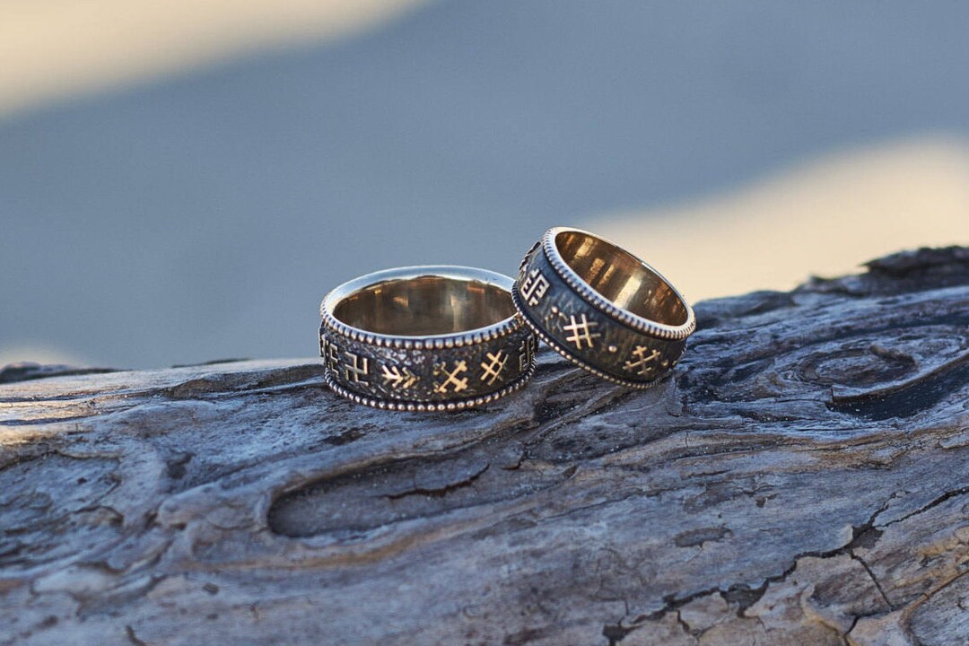 Wedding Band Set, Unique Wedding Rings, His and Hers Wedding Bands