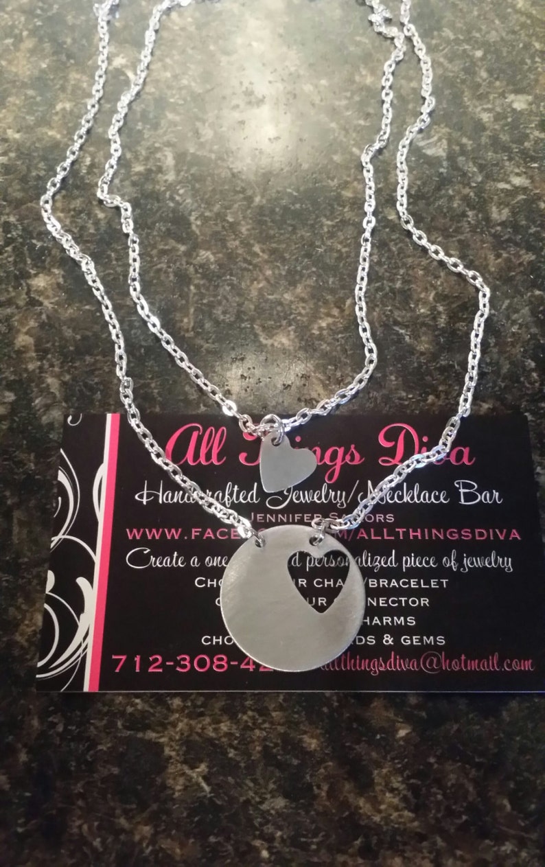 Mother Daughter Heart Cutout Necklace Set With Poem Etsy