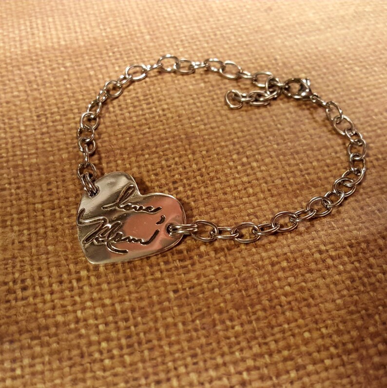 Large Actual HANDWRITING heart Charm BRACELET in Fine .999 Silver