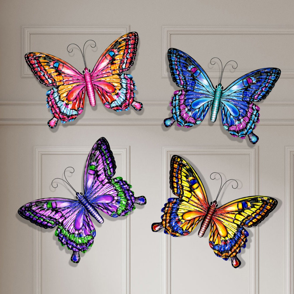 Garden Metal Butterfly Wall Art 4 Pack Big Butterflies Art Etsy UK