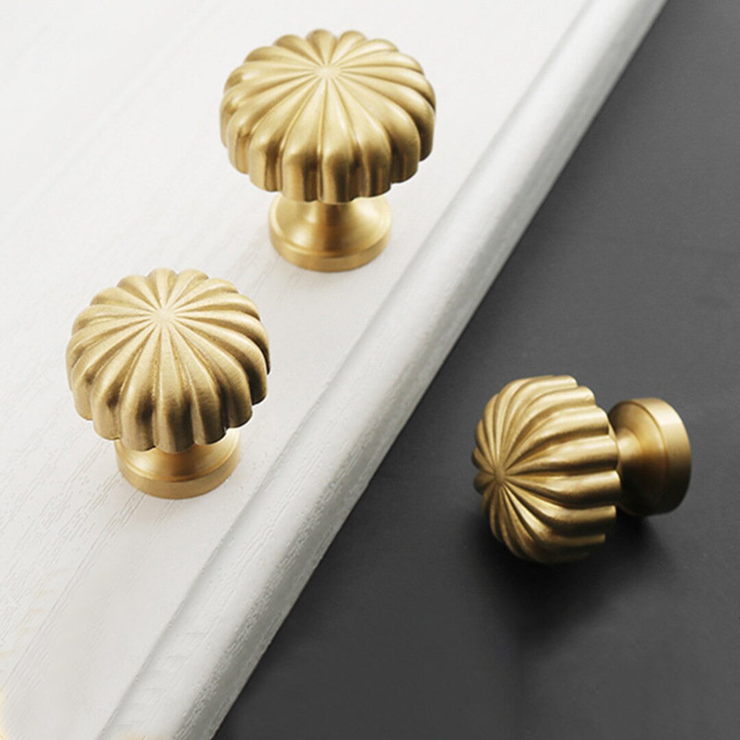 Brass Sunflower Knobs Kitchen Knobs Vintage Gold Knob Etsy