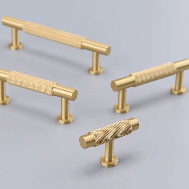 Knurled Brass Gold Handle Solid Brass Kitchen Handles Satin Etsy
