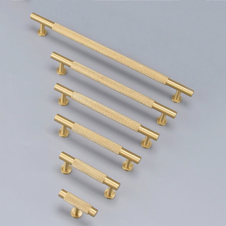 Knurled Brass Gold Handle Solid Brass Kitchen Handles Satin Etsy