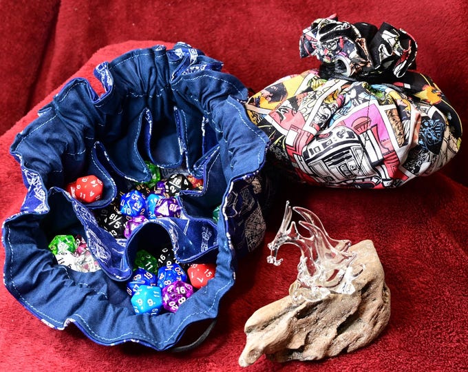 Large 8-Pocket Dice Bag: Nerdy, Scifi, Galaxy Fabric Choice
