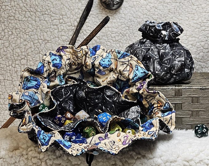 Medium Nerdy Fabric Dice Bag: Pocketed DND, Scifi, Galaxy Fabric Choice