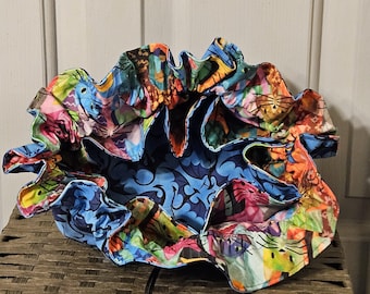 Electric Blue Dragons and Cats Fabric Dice Bag: Pocketed Nerdy Gaming Pouch