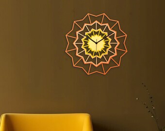 Horloge murale en terre cuite, orange et jaune // Horloge murale à chevrons de Naples / Décoration murale grand format, 41 cm/16 pouces