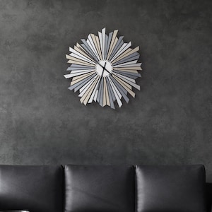 Modern Silver Sun Wall Clock: Large Japandi Style Decor - The Sirius