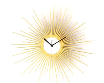 Artdeco Golden Starburst Wall Clock with Noiseless Operation, an Attractive Wall Decor // Art-Deco Gold Handmade Wooden Clock in 3 sizes