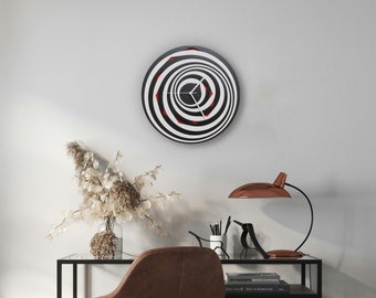 Black and white wall clock: 16 in / 41cm wood wall decor // The Black Hole wall clock with virtual absorption effect