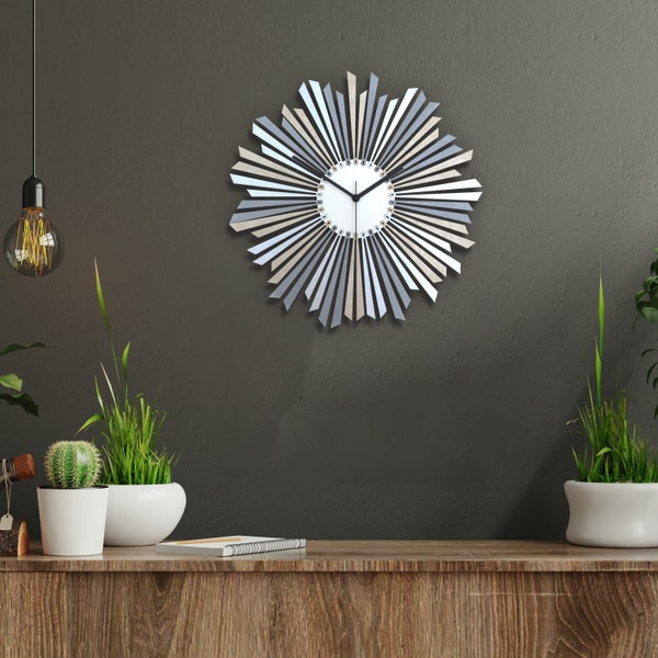 Le Sirius - 41cm / 59cm horloge murale contemporaine en bois d'apparence organique