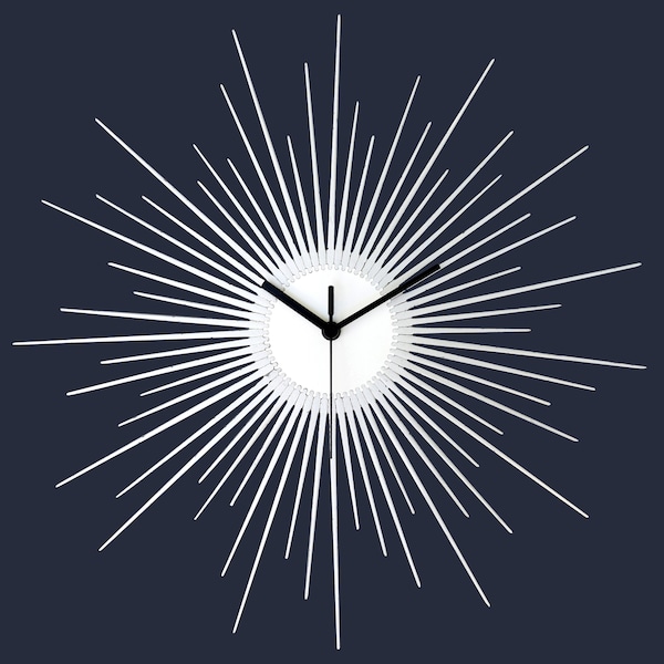 Art Deco Starburst Wall Clock in 3 sizes, Silver Sunburst Interior Decor Piece // ArtDeco Silver Handmade Wall Clock L, XL and XXL sizes