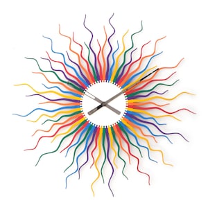 Ręcznie robiony zegar ścienny w kształcie tęczy Medusa Sunburst: zegar z drewna boho