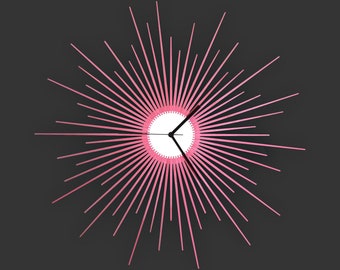 ArtDeco Red - organic sunburst wall clock with silent movement