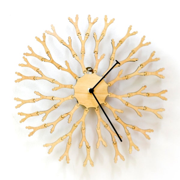 Interactive handcrafted clock with unique dial  - Dandelion wood wall clock