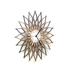 Unique Silver Wall Clock / Metallic handmade home decor / Large wood clock // FIREWORKS white and silver clock by ardeola