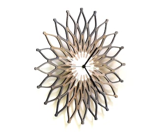 Unique Silver Wall Clock / Metallic handmade home decor / Large wood clock // FIREWORKS white and silver clock by ardeola