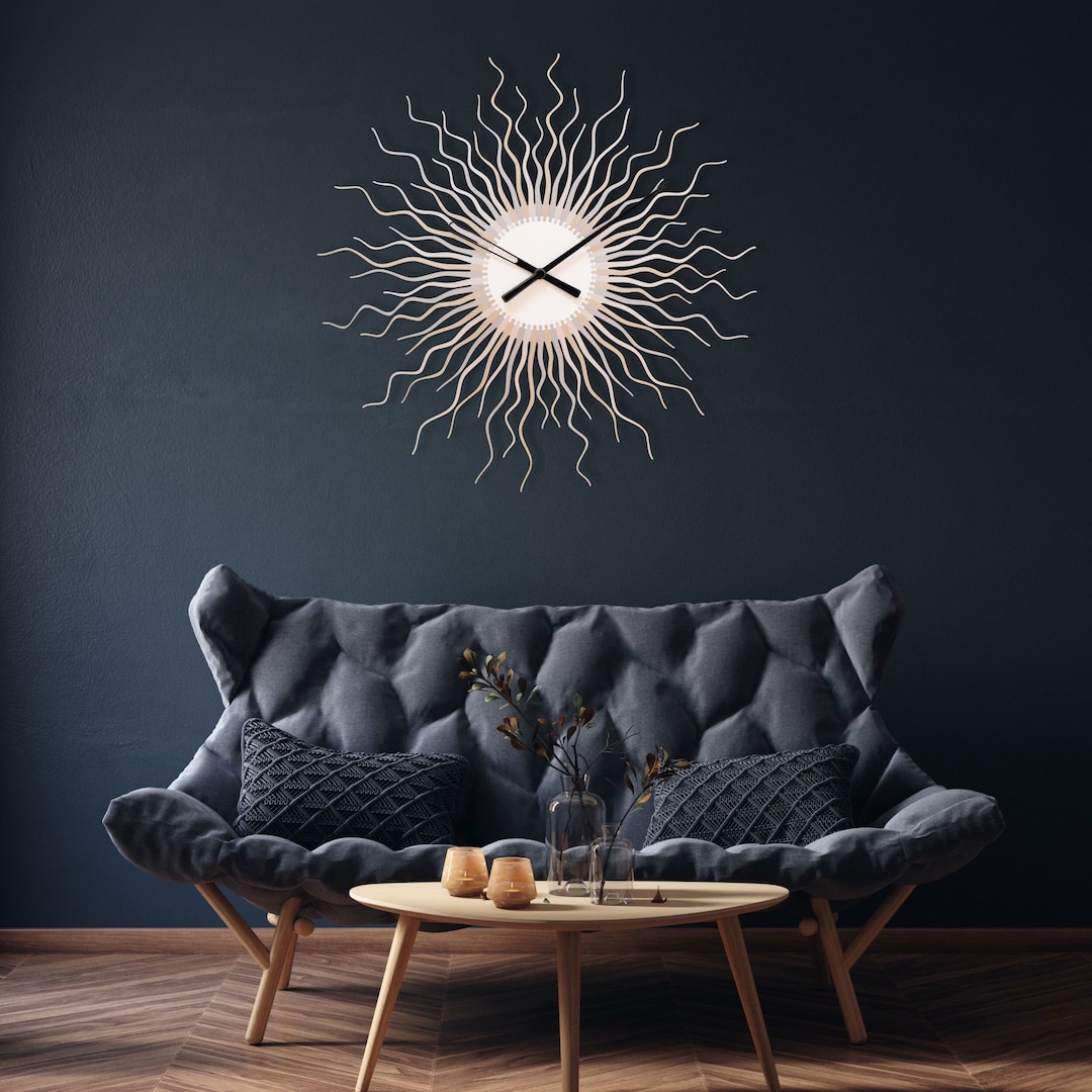 Large Silver Wall Clock, Oversized Wall Decor / Unusual Gray Clock for