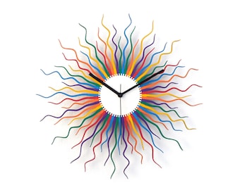 Handmade 'Medusa Rainbow' Sunburst Wall Clock: Bohemian Wood Clock