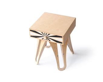 Birch Plywood Nightstand: Robot Radial Pattern Side Table