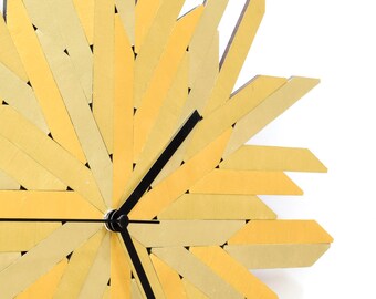 Unique wood wall clock: organic wall clock in shades of gold and yellow / Handmade wall decor // Haystack gold clock for wall