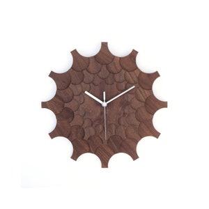 Natural walnut wood clock: handmade brown  clock, nature inspirited decor / natural wood finish in rustic style // COGWHEEL walnut clock