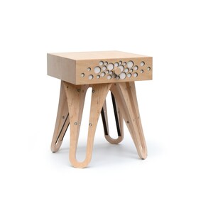Wood bedside table with hand painted drawer / Wooden Handmade Nightstand &#39;Robot dots&#39;