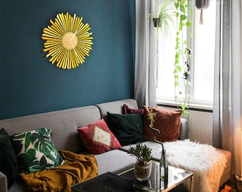 Yellow and Gold Sun clock, wood handmade home decor, sunburst / starburst wall clock unique, modern clock // THE SUN wall clock by ardeola