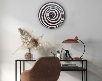 Horloge murale noir et blanc : décoration murale en bois de 41 cm (16 po./41 cm) // L'horloge murale Black Hole avec effet d'absorption virtuelle