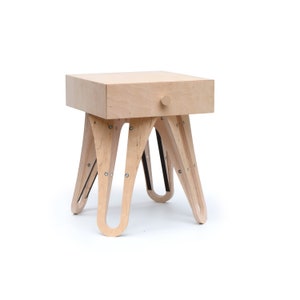Small wooden nightstand with drawer and natural wood front - Robot sidetable / Handmade