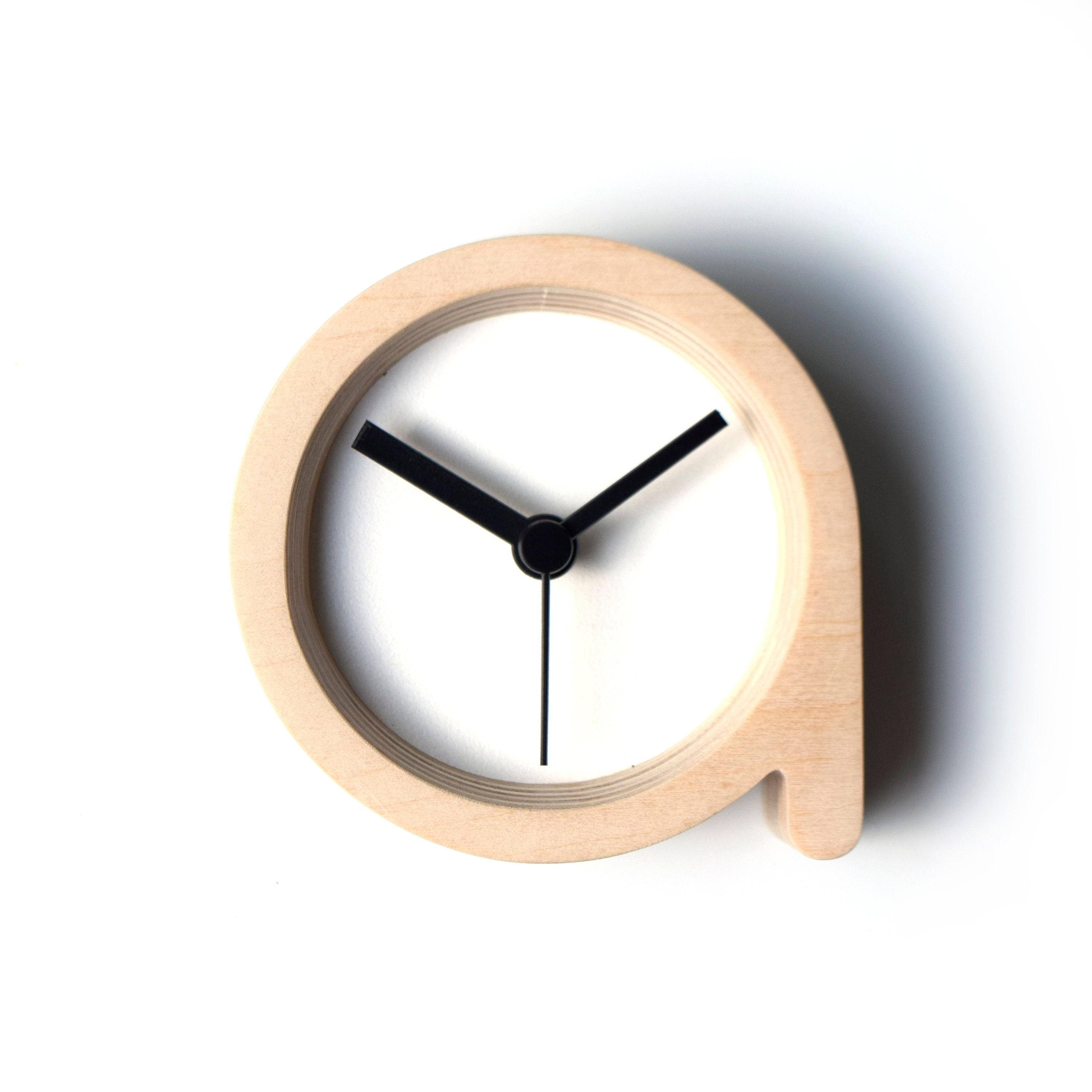 Small Minimalist Desk Clock With Natural Wood Body / Compact A! (white ...