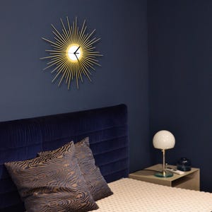 ArtDeco Golden Starburst Wall Clock with Noiseless Operation, an Attractive Wall Decor // Art-Deco Gold Handmade Wooden Clock in 3 sizes