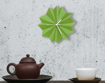 Origami clock: Green wall clock / Japandi unusual wood clock / Modern home decoration, kitchen clock // Origami Green wooden clock