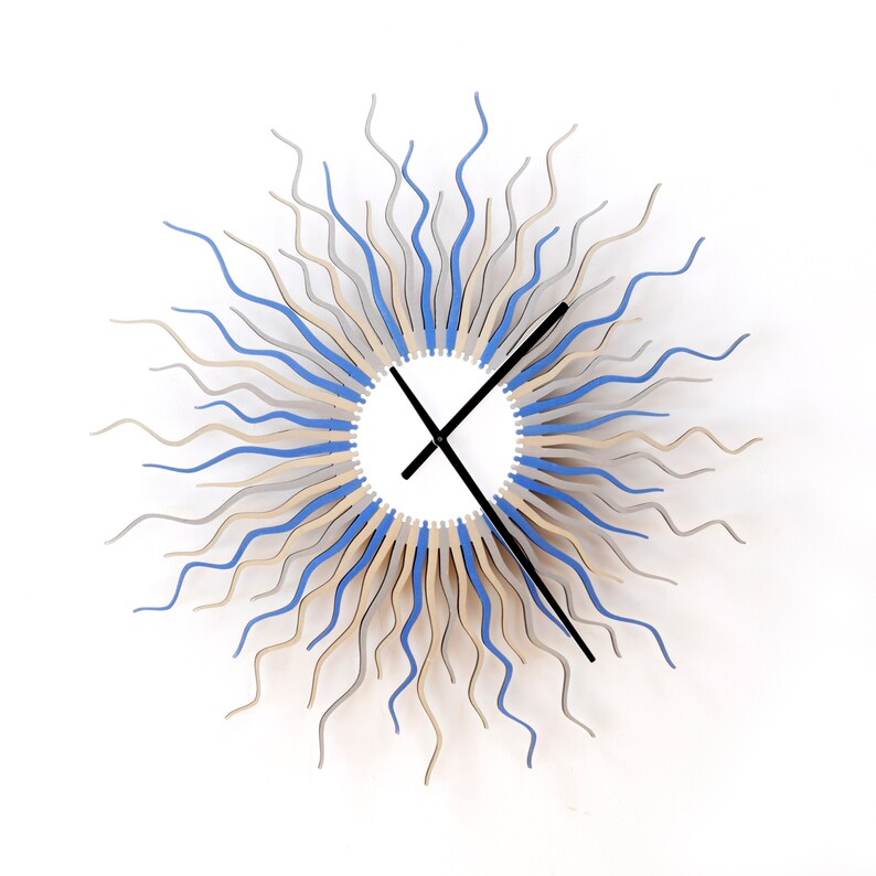 Contemporary Oversized Wall Clock With Blue / Silver Metallic Etsy