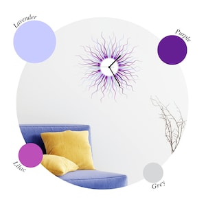 Purple wall clock: lilac and grey unique clock & decor / Simple modern clock / Starburst / sunburst  wood clock // Medusa lavender clock