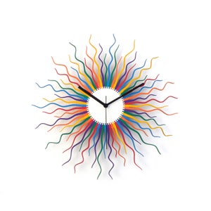 Large colorful wall clock, wood handmade unique wall clock, sunburst / starburst clock, bohemian wall art // MEDUSA rainbow wooden clock