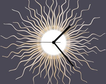 Large silver wall clock, oversized wall decor / Unusual gray clock for modern living room, starburst & sunburst clock // Medusa silver clock